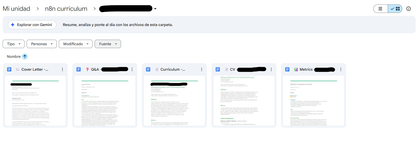 Generated Google Doc cover letter with placeholder text replacing personal data