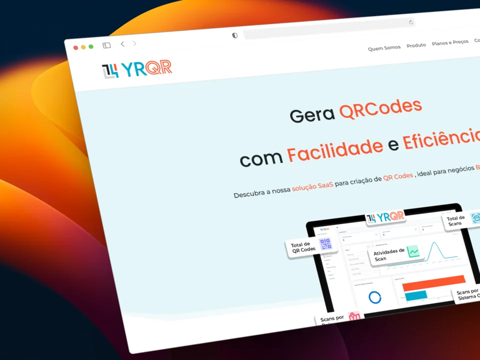 YRQR marketing site hero — QR code SaaS platform with analytics dashboard preview